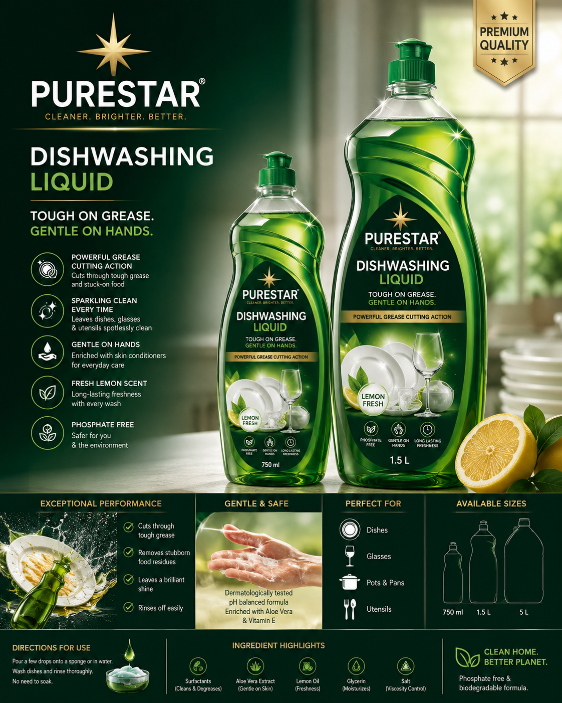 Original PURESTAR dishwashing-liquid packaging concept with green bottles and star branding